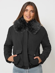 Long Tall Sally Faux Fur Collar Bomber Jacket - Attēls 1 no 7