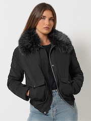 Long Tall Sally Faux Fur Collar Bomber Jacket - Attēls 2 no 7