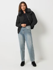 Long Tall Sally Faux Fur Collar Bomber Jacket - Attēls 3 no 7