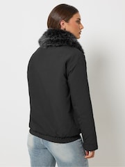 Long Tall Sally Faux Fur Collar Bomber Jacket - Attēls 4 no 7