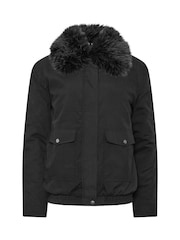 Long Tall Sally Faux Fur Collar Bomber Jacket - Attēls 6 no 7