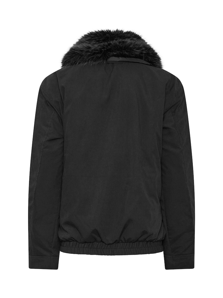 Long Tall Sally Faux Fur Collar Bomber Jacket - Attēls 7 no 7