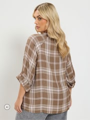 Yours Curve Brown Check Button Through Tie Top - Image 3 of 6