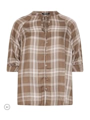 Yours Curve Brown Check Button Through Tie Top - Image 5 of 6