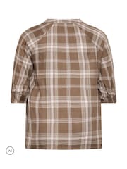 Yours Curve Brown Check Button Through Tie Top - Image 6 of 6