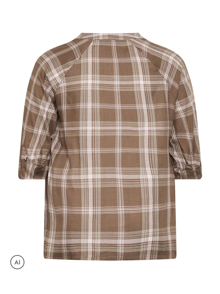 Yours Curve Brown Check Button Through Tie Top - Image 6 of 6 Yours Curve Brown Check Button Through Tie Top - Image 6 of 6
