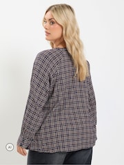 Yours Curve Blue Check Button Through Tie Top - Image 3 of 7