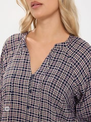 Yours Curve Blue Check Button Through Tie Top - Image 4 of 7
