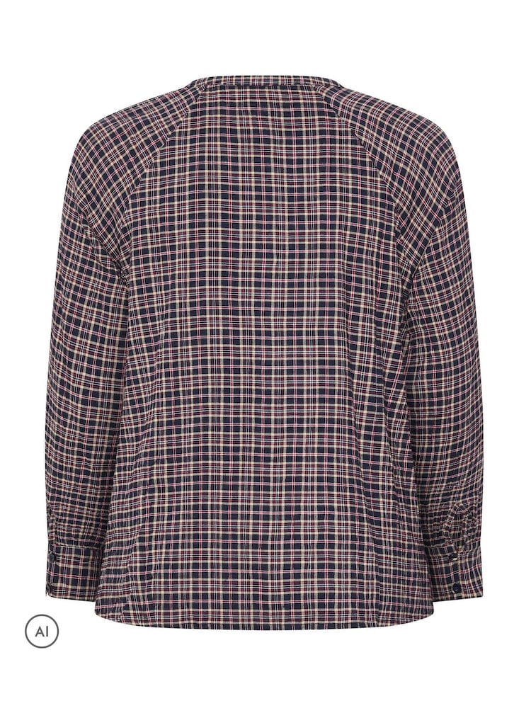 Yours Curve Blue Check Button Through Tie Top - Image 7 of 7