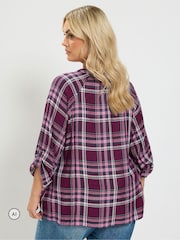 Yours Curve Pink Check Button Through Tie Top - Image 3 of 6