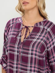 Yours Curve Pink Check Button Through Tie Top - Image 4 of 6