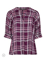 Yours Curve Pink Check Button Through Tie Top - Image 5 of 6