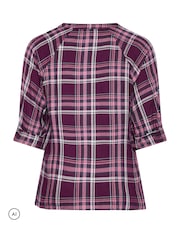 Yours Curve Pink Check Button Through Tie Top - Image 6 of 6