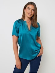 Long Tall Sally Blue Satin Sequin Top - Image 5 of 10