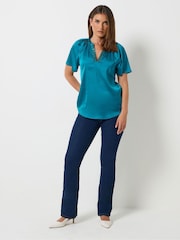 Long Tall Sally Blue Satin Sequin Top - Image 6 of 10