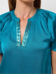 Long Tall Sally Blue Satin Sequin Top - Image 8 of 10