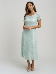 Gina Bacconi Green Genny Cap Sleeve Midi Length Sequin Lace Dress - Image 3 of 7