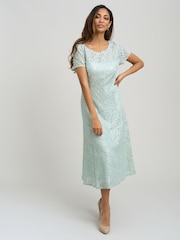 Gina Bacconi Green Genny Cap Sleeve Midi Length Sequin Lace Dress - Image 5 of 7