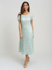 Gina Bacconi Green Genny Cap Sleeve Midi Length Sequin Lace Dress - Image 6 of 7