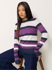 M&Co Purple Petite Stripe Crew Neck Jumper - Image 1 of 6