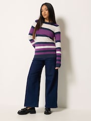 M&Co Purple Petite Stripe Crew Neck Jumper - Image 2 of 6