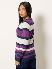 M&Co Purple Petite Stripe Crew Neck Jumper - Image 3 of 6