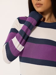 M&Co Purple Petite Stripe Crew Neck Jumper - Image 4 of 6
