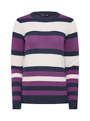 M&Co Purple Petite Stripe Crew Neck Jumper - Image 5 of 6