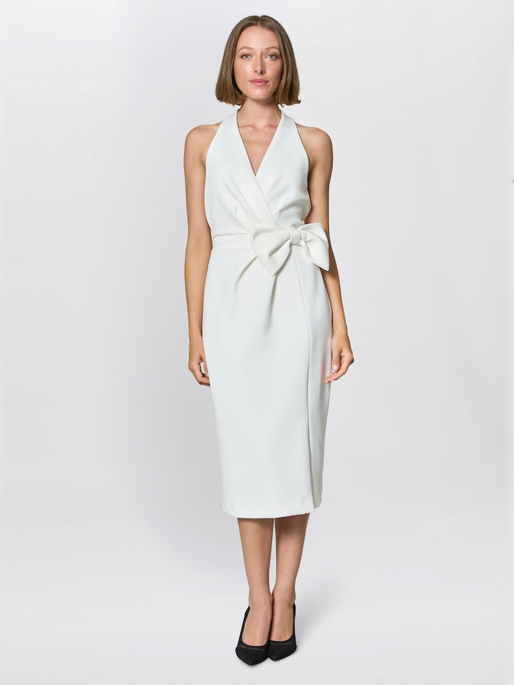 Gina Bacconi White Elliana Bow Detail Midi Dress - Image 1 of 6