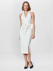 Gina Bacconi White Elliana Bow Detail Midi Dress - Image 3 of 6
