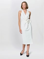 Gina Bacconi White Elliana Bow Detail Midi Dress - Image 5 of 6