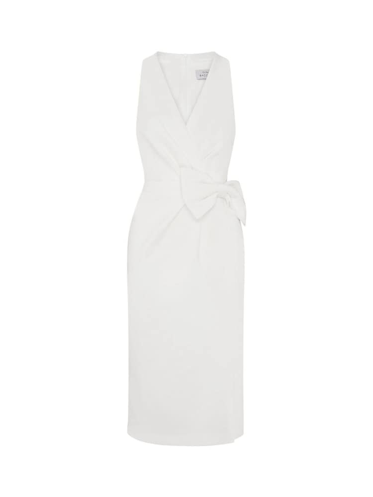 Gina Bacconi White Elliana Bow Detail Midi Dress - Image 6 of 6
