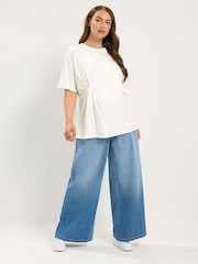 Yours Curve White Twist Front T-Shirt - Image 2 of 6