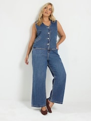 Yours Curve Blue Denim Button Waistcoat - Image 2 of 6