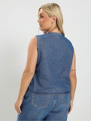 Yours Curve Blue Denim Button Waistcoat - Image 3 of 6