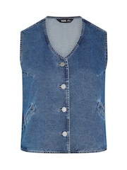 Yours Curve Blue Denim Button Waistcoat - Image 5 of 6