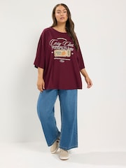 Yours Curve Red Cosy Club Pumpkin Latte Graphic T-Shirt - Image 3 of 6