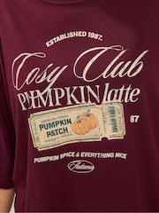 Yours Curve Red Cosy Club Pumpkin Latte Graphic T-Shirt - Image 4 of 6