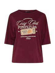 Yours Curve Red Cosy Club Pumpkin Latte Graphic T-Shirt - Image 5 of 6