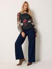 M&Co Black Rose Embroidered Mesh Top - Image 2 of 6