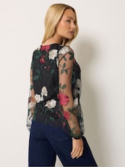 M&Co Black Rose Embroidered Mesh Top - Image 3 of 6