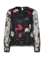 M&Co Black Rose Embroidered Mesh Top - Image 5 of 6