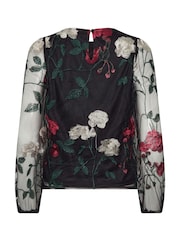 M&Co Black Rose Embroidered Mesh Top - Image 6 of 6