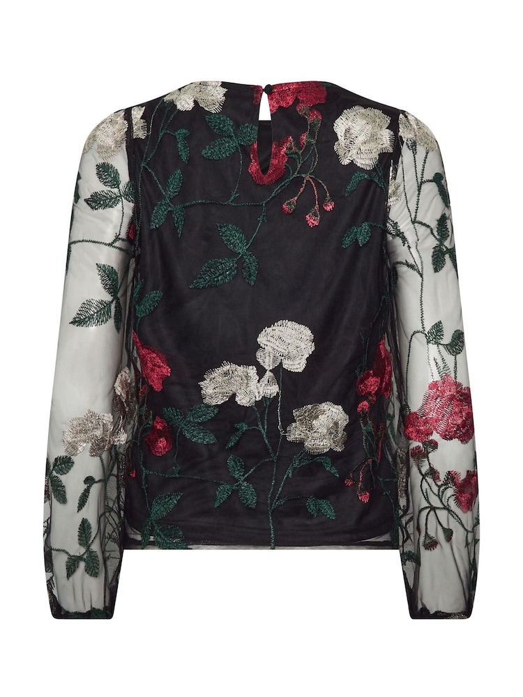 M&Co Black Rose Embroidered Mesh Top - Image 6 of 6 M&Co Black Rose Embroidered Mesh Top - Image 6 of 6