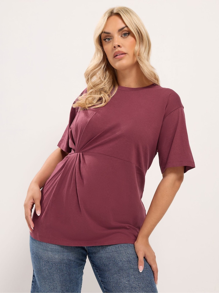 Yours Curve Red Twist Front T-Shirt - Image 1 of 6 Yours Curve Red Twist Front T-Shirt - Image 1 of 6