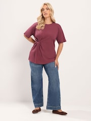 Yours Curve Red Twist Front T-Shirt - Image 2 of 6