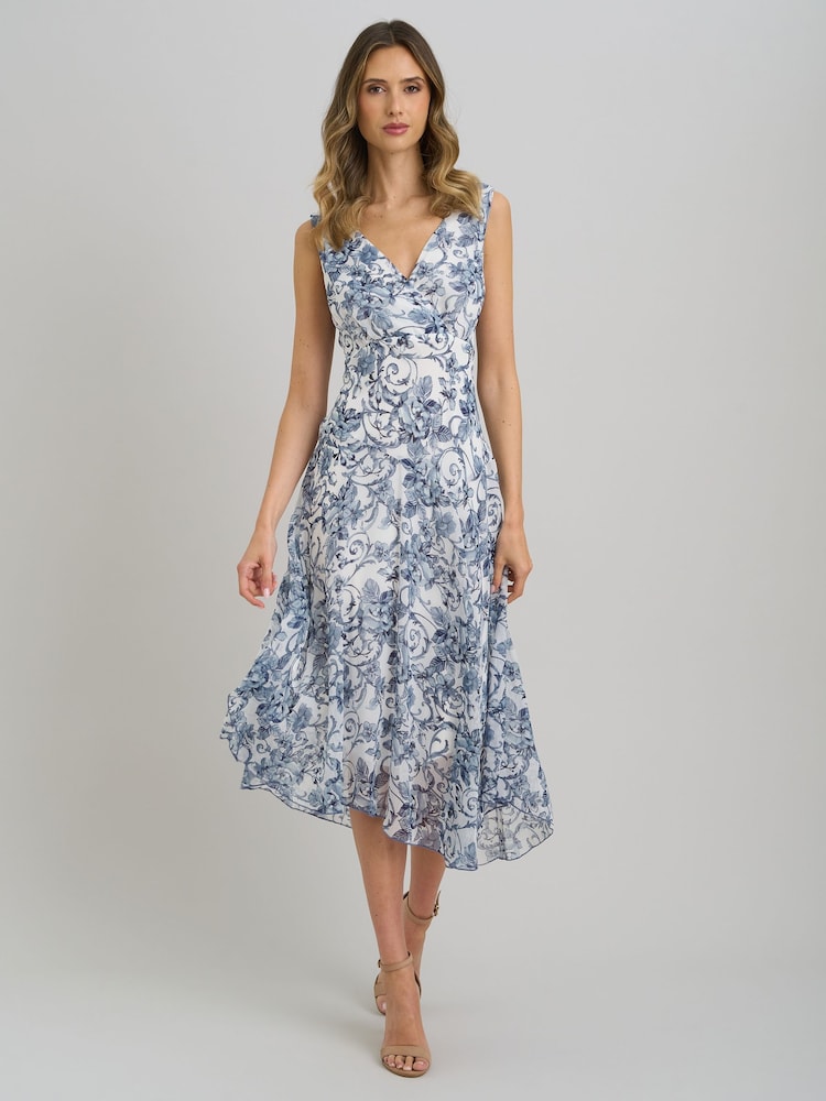 Gina Bacconi Blue India Chiffon Print Dress - Image 1 of 7
