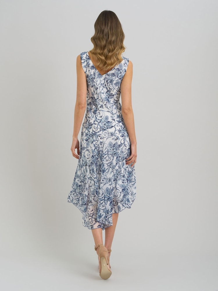 Gina Bacconi Blue India Chiffon Print Dress - Image 2 of 7
