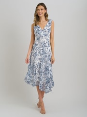 Gina Bacconi Blue India Chiffon Print Dress - Image 3 of 7