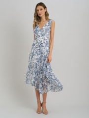 Gina Bacconi Blue India Chiffon Print Dress - Image 5 of 7